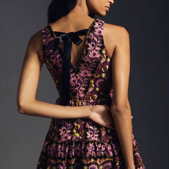 Anthropologie Embroidered Purple and Black Floral Mini Dress Size 0 MSRP $398 - Picture 4 of 12